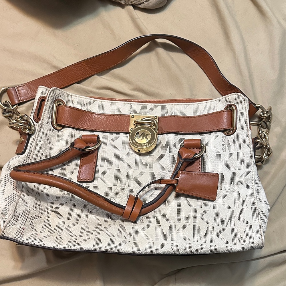 Michael Kors Cream and Brown Shoulder Bag